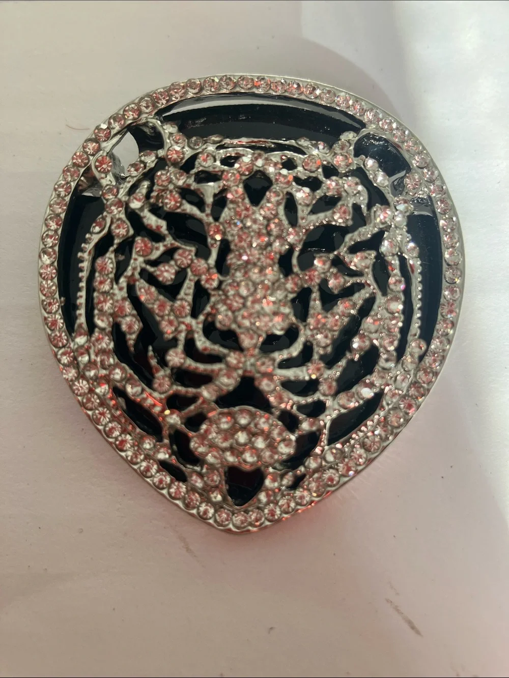 NWT Rhinestone Tiger Face Statement Brooch - Black and Silver Big 2” new